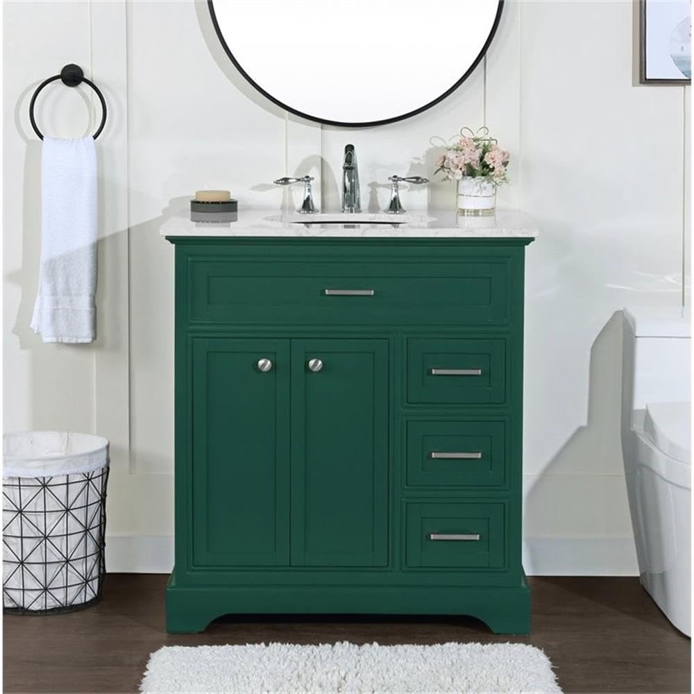 Americana 32" Metal MDF Marble Single Bathroom Vanity in Green