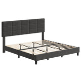 King Size Bed Frame with Headboard, Linen Upholstered King Bed Frame, Sturdy Metal