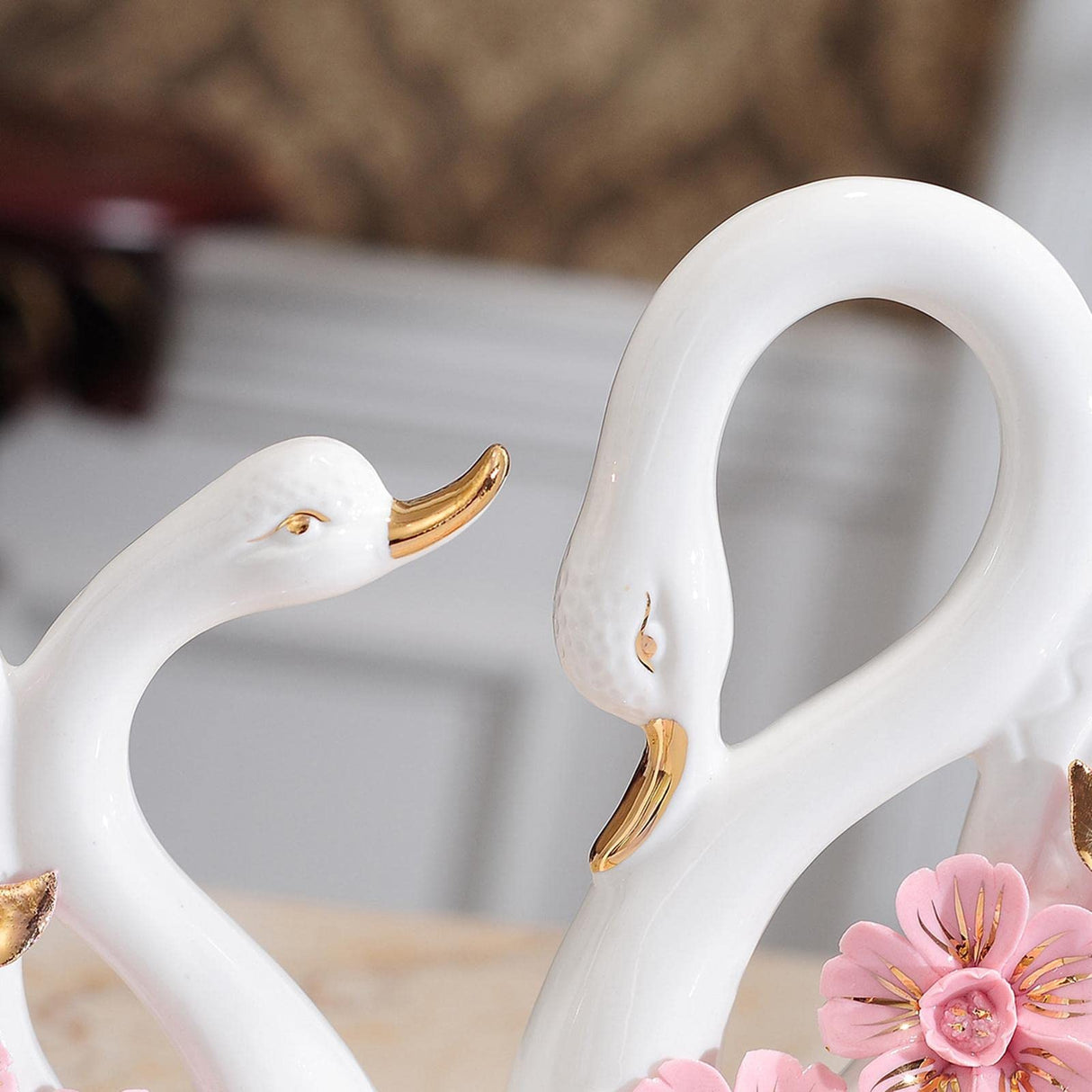 2 Pieces White Swan Figurines, Ceramic Swan Statue Sculpture,