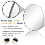 Round Bathroom Mirror, 24’’ Brushed Silver Round Bathroom Mirrors in Stainless Steel