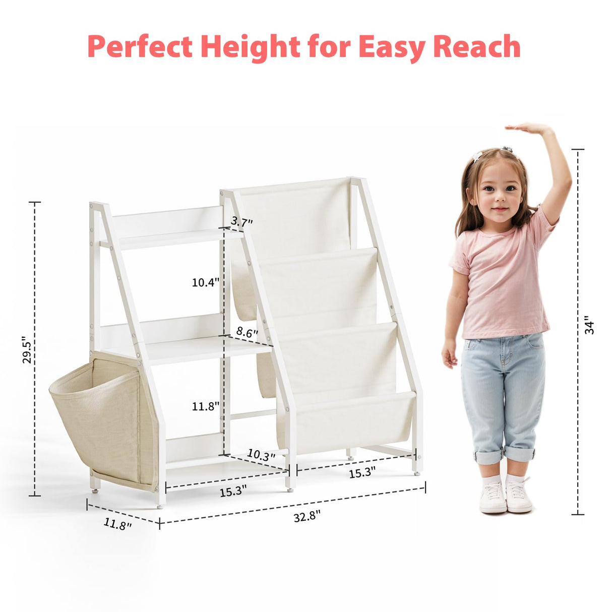 Kids Bookshelf and Toy Storage, Kids Book Sling Shelf,  Toy Storage Organizer