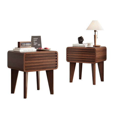 Nightstands Set of 2 Mid Century Modern Night Stand Wood Accent Bedside Table with Drawer Small Side Table for Small Space End Table for Bedroom Living Room, Walnut 2PCS