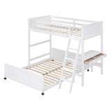 Twin Over Full Bunk Beds with Desk and Drawers, Wood Twin Size Loft Bed