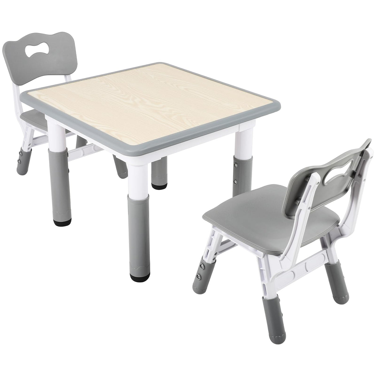 Kids Table and 2 Chairs, 23.6inx23.6in Kids Study Table and Chair, Adjustable Height Children