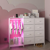 Dresser with Clothes Rail Dresser with Hanging Rack Led Lights and Charging Station Wardrobe Dresser