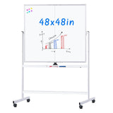 Rolling Whiteboard, 48x48 Large Magnetic White Board with Stands, Big Double-Sided White Board Dry Erase on Wheels