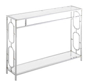 Omega Chrome Console Table 42" - Glass & Chrome Sofa Table with Storage Shelf