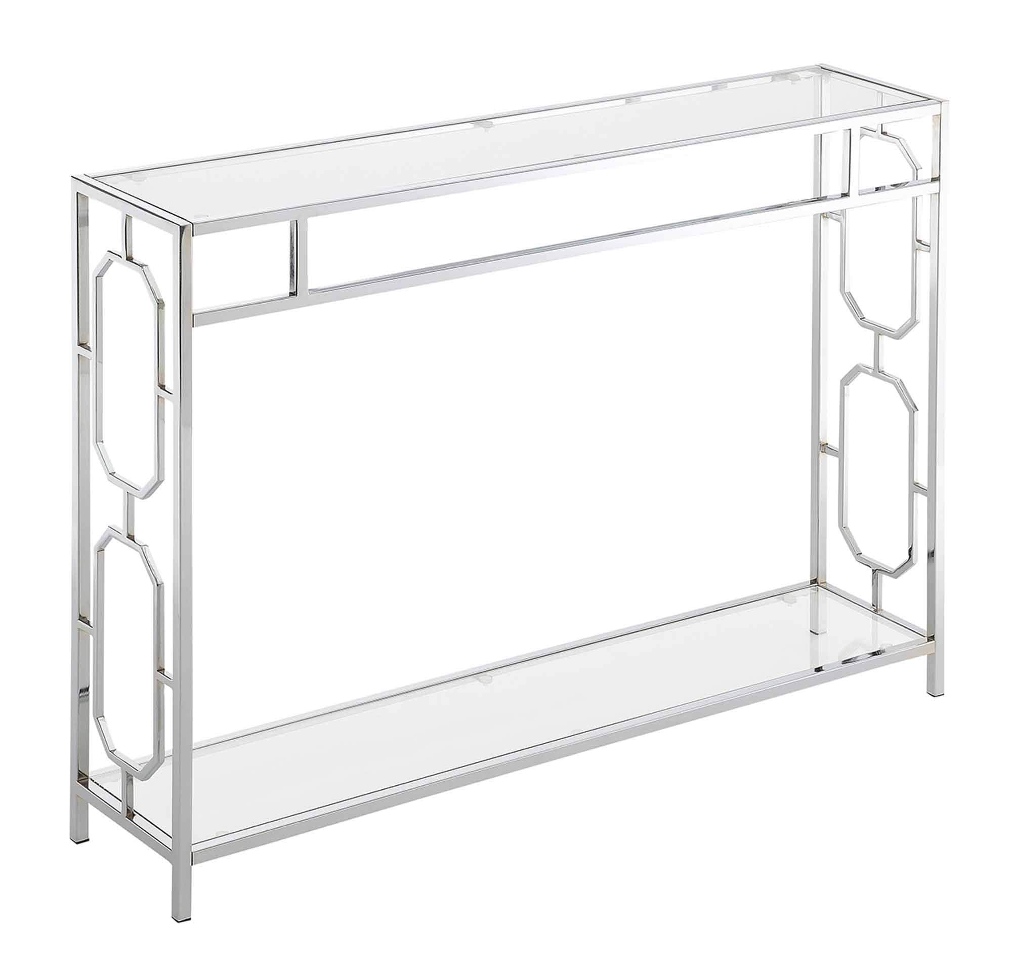 Omega Chrome Console Table 42" - Glass & Chrome Sofa Table with Storage Shelf