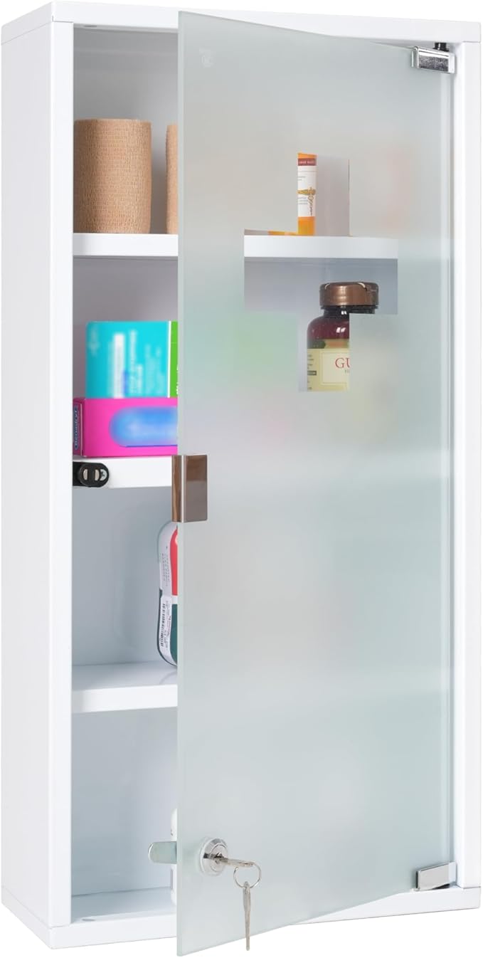 Locking Medicine Cabinet - Wall Mount Small Medicine Cabinet with Lock