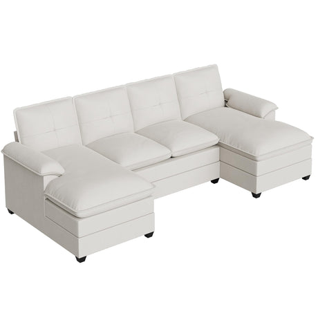 110" Sectional Sofa Couch, U-Shaped Modular Couch Sleeper with Thick Cushion & Soft Backrest, 4 Seat Sofa Couch with Double Chaise for Living Room, Creamy White