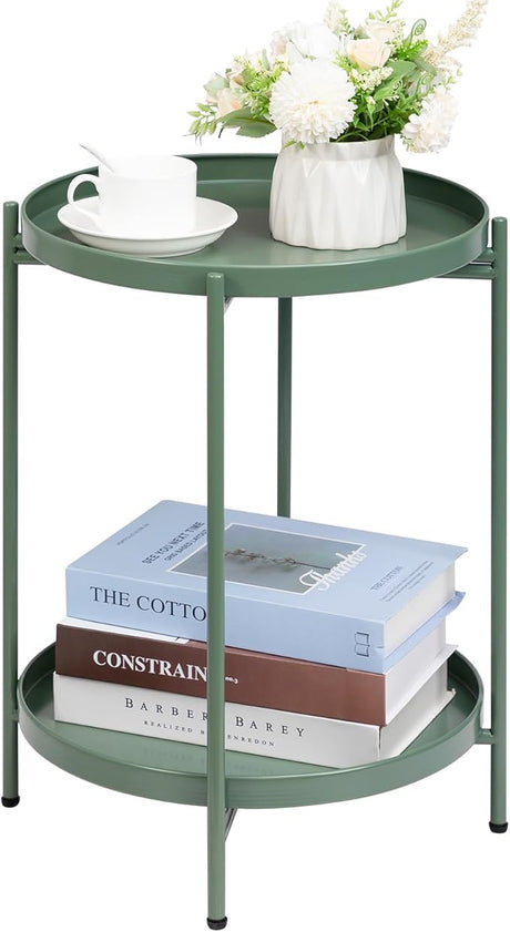 2-Tier Round Metal End Side Table, Accent Anti-Rust Waterproof Simplistic Sofa Table