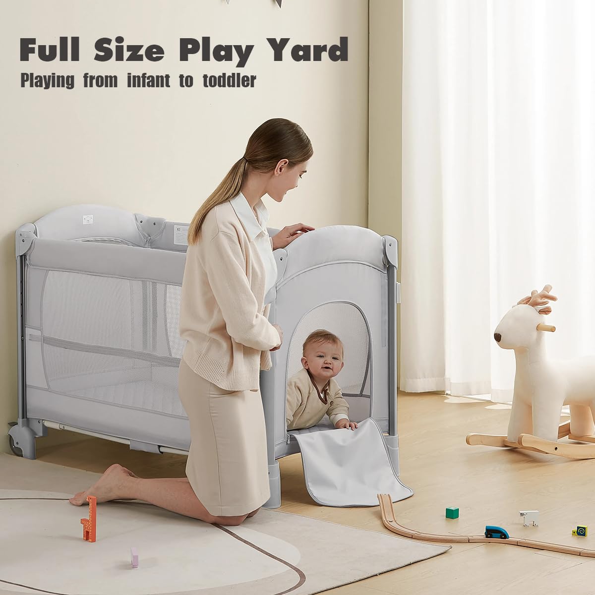 5-in-1 Playpen Portable Crib for Baby,Multifunction Bedside Crib from