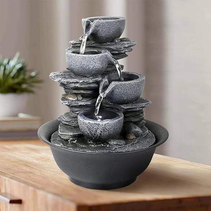 Spinning Orb Rock Cascading Tabletop Fountain, Zen Meditation Indoor Waterfall Feature