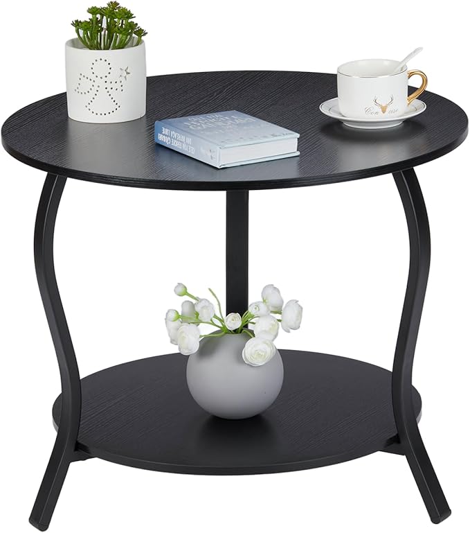 Small Round Coffee Table with Open Storage,23" 2-Tier Coffee Side Tables for Small