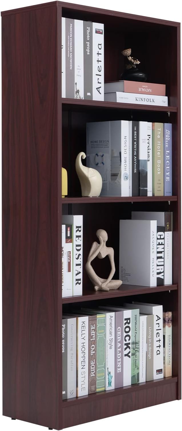 5 Shelf Wood Bookcase Freestanding Display Shelf Adjustable Layers Bookshelf for Home