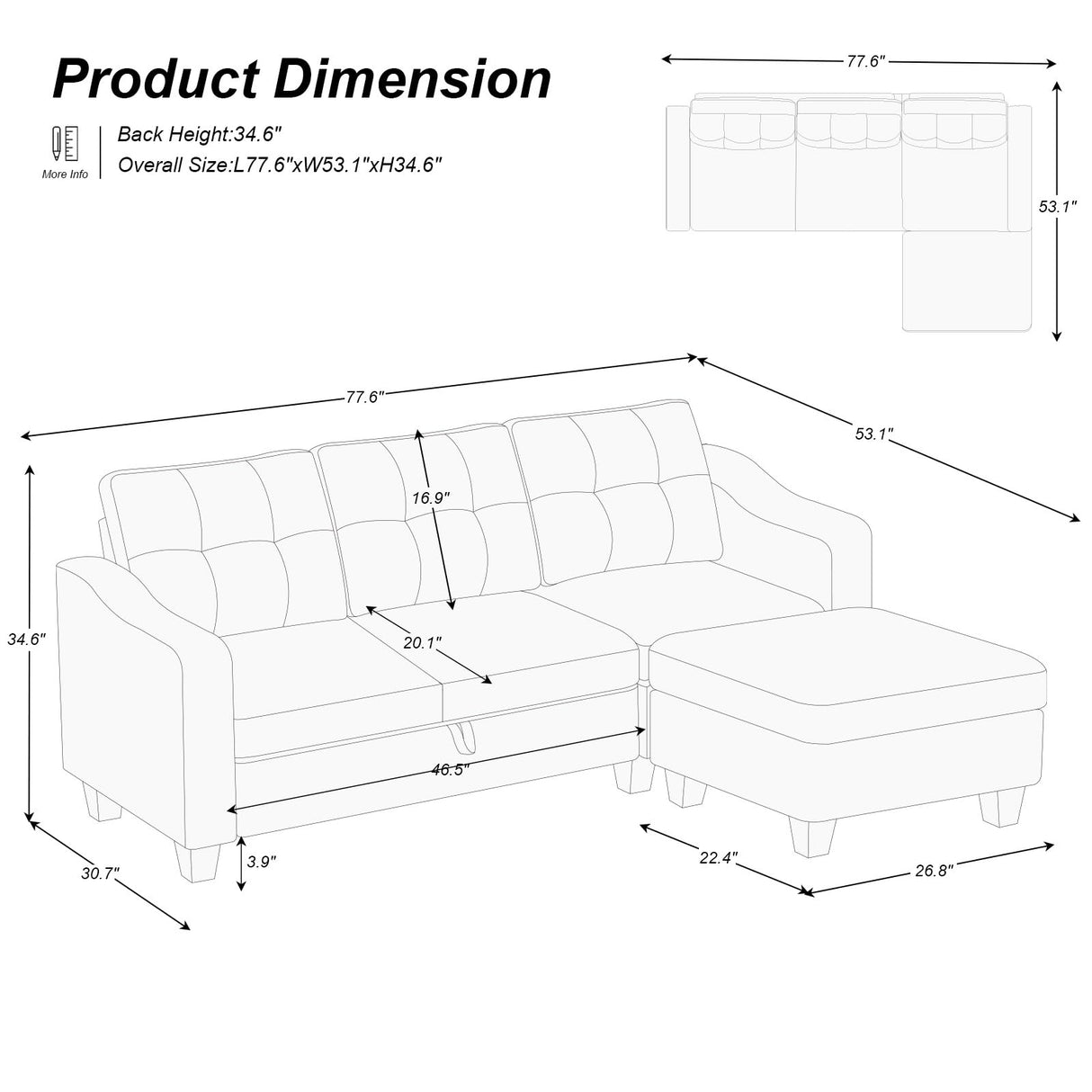 Velvet Sectional Couch with Storage, L Shaped Sofa with Chaise for Small Space, Black