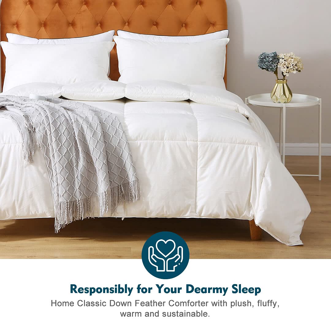 Oaken-Cat Feathers Down Comforter California King - 100% Organic Cotton Quilted Medium Warm All Seasons Duvet Insert or Stand-Alone Comforter (104x96, Ivory White)