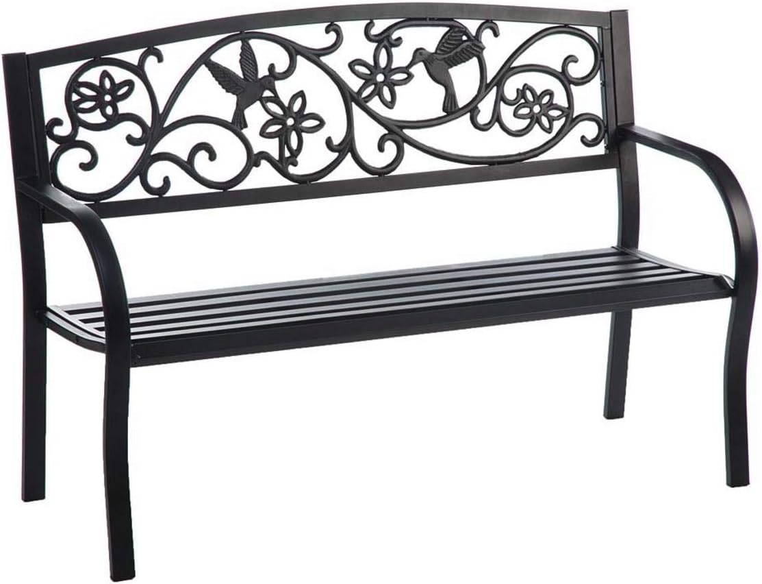 Evergreen Hummingbird Metal Garden Bench Black