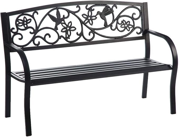 Evergreen Hummingbird Metal Garden Bench Black