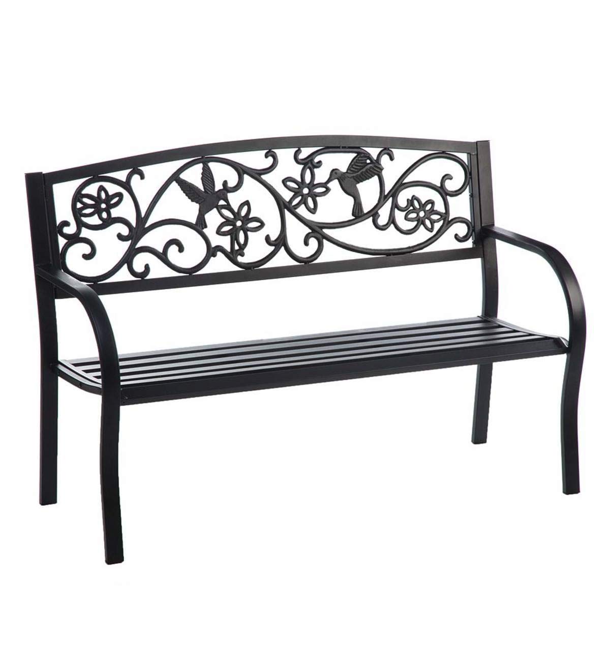 Evergreen Hummingbird Metal Garden Bench Black