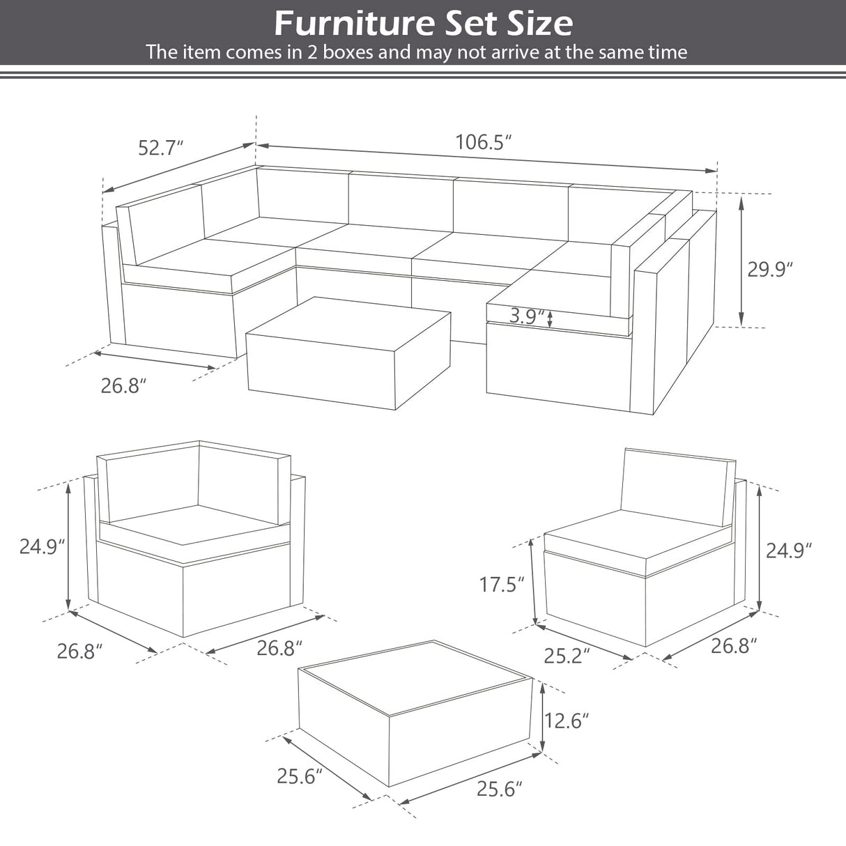 7 Piece Outdoor Patio Furniture Set, Outdoor Sectional Conversation Furniture Chair