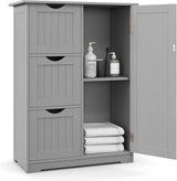 Bathroom Floor Cabinet, Freestanding Side Storage Cabinet w/ 3 Drawers & 1 Cupboard