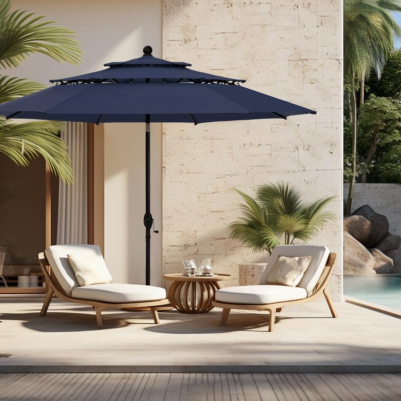 10ft Outdoor Patio Umbrella, Auto-Tilt Market Table Umbrellas with Crank