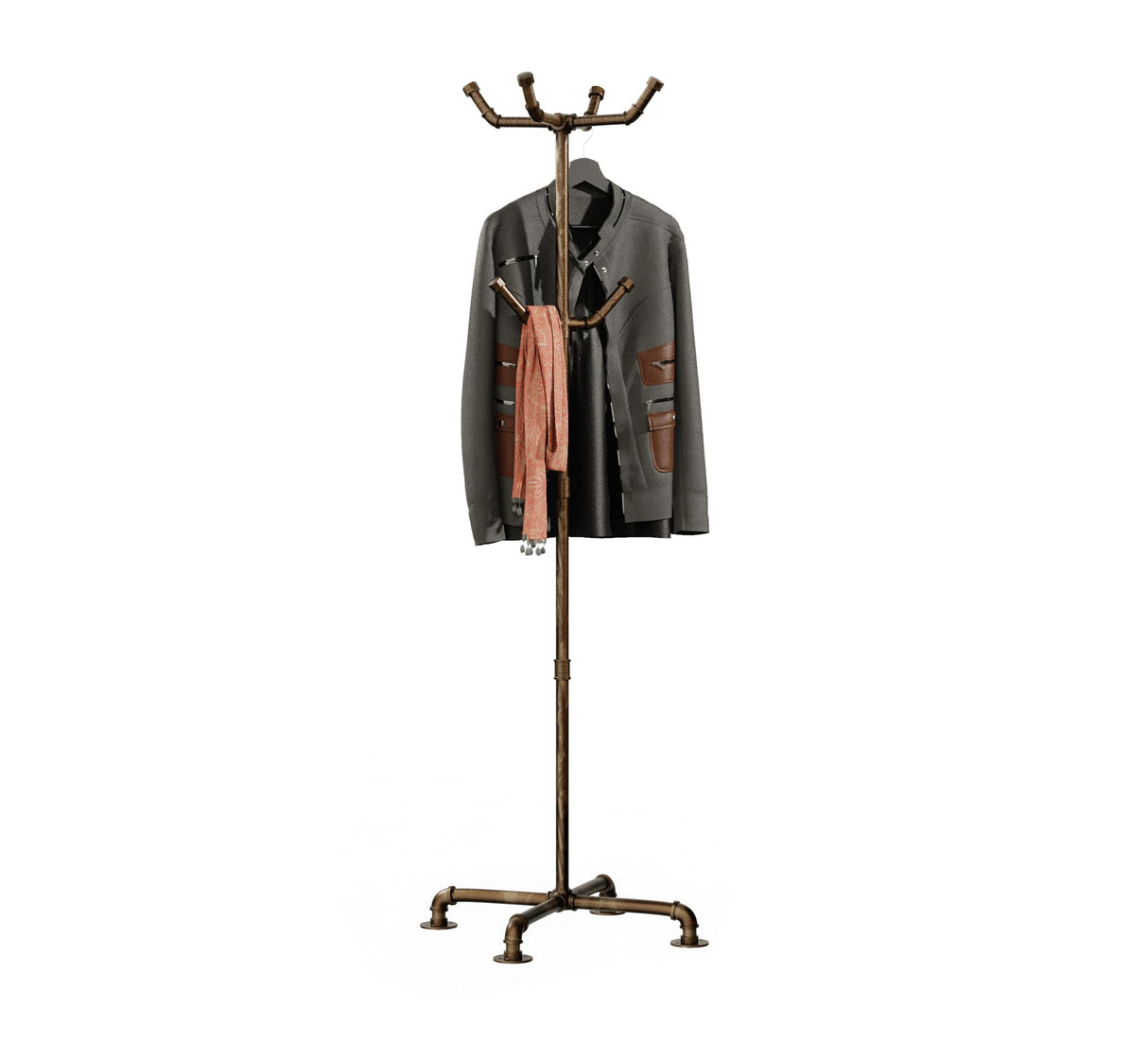 Industrial Coat Rack, Metal Pipe Coat Rack Stand Freestanding with 6 Hooks