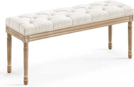 60" Bedroom Bench, Vintage French Tufted End of Bed Bench