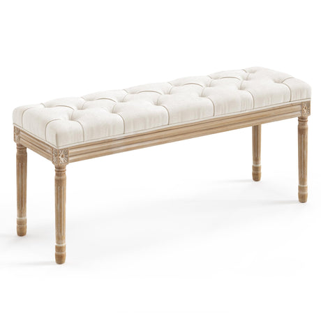 44" Bedroom Bench, Vintage French Tufted End of Bed Bench