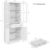 Kitchen Pantry Storage Cabinet, Tall Pantry Cabinet with Glass Doors and Large Drawer