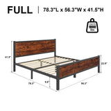 Full Bed Frame with Wood Headboard, Platform Bed Frame Full Size with Wood Slats,Heavy Duty Metal Frame Support, Large Under Bed Storage, No Box Spring Needed, Easy Assembly, Noise Free, Brown