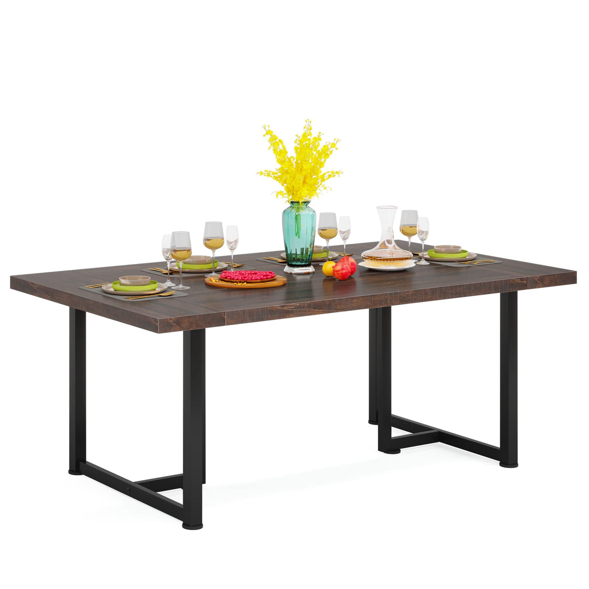 70.86" Dining Table for 6, Wood Kitchen Table for Dining Room, Industrial Rectangular