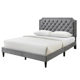 Queen Size Bed Frame, Velvet Upholstered Platform Bed, Modern Tufted Buttoned Design
