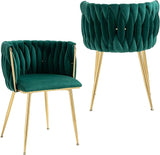 Modern Velvet Dining Chairs Set of 2 Hand Weaving Accent Chairs Living Room Chairs