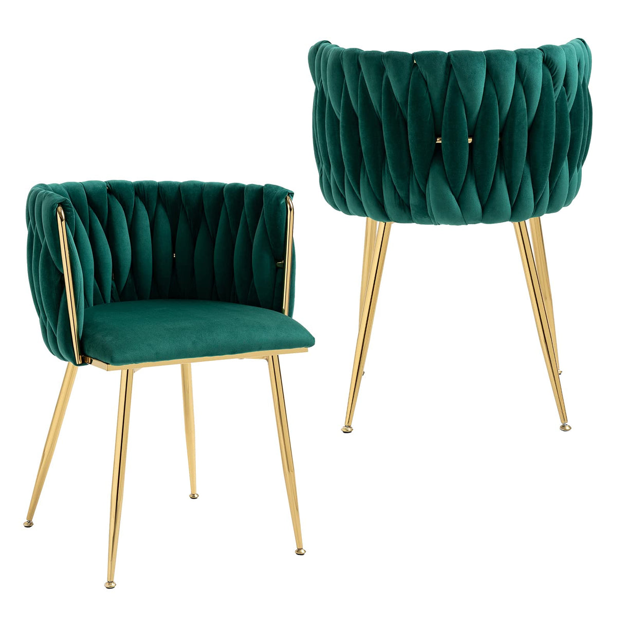 Modern Velvet Dining Chairs Set of 2 Hand Weaving Accent Chairs Living Room Chairs