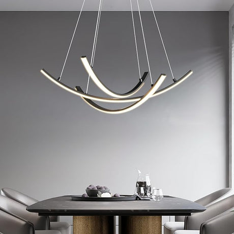 Led Modern Pendant Light with Remote Control, 3 Linear Lights led Chandelier Dimmable