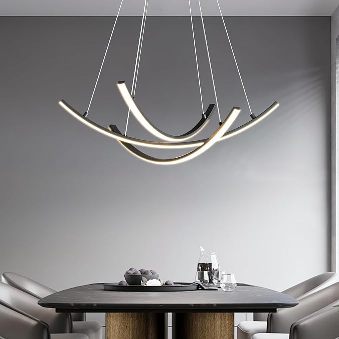 Led Modern Pendant Light with Remote Control, 3 Linear Lights led Chandelier