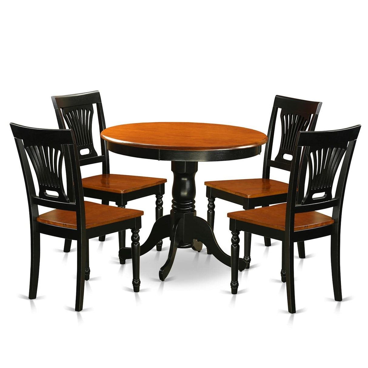 ANPL5-BLK-W 5 Piece Kitchen Set Includes a Round Dining Room Table with Pedestal and 4 Solid Wood Seat Chairs,