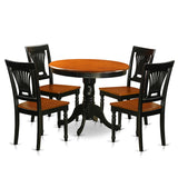 ANPL5-BLK-W 5 Piece Kitchen Set Includes a Round Dining Room Table with Pedestal and 4 Solid Wood Seat Chairs,