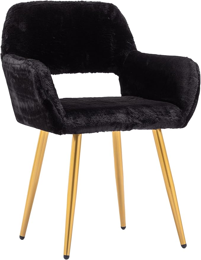 Furry Desk Chair, Mid-Century Modern Accent Comfy Armchair with Faux Fur for Teen Girls