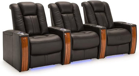 Monaco Home Theater Seating, Living Room, Top Grain Leather, Power Recline