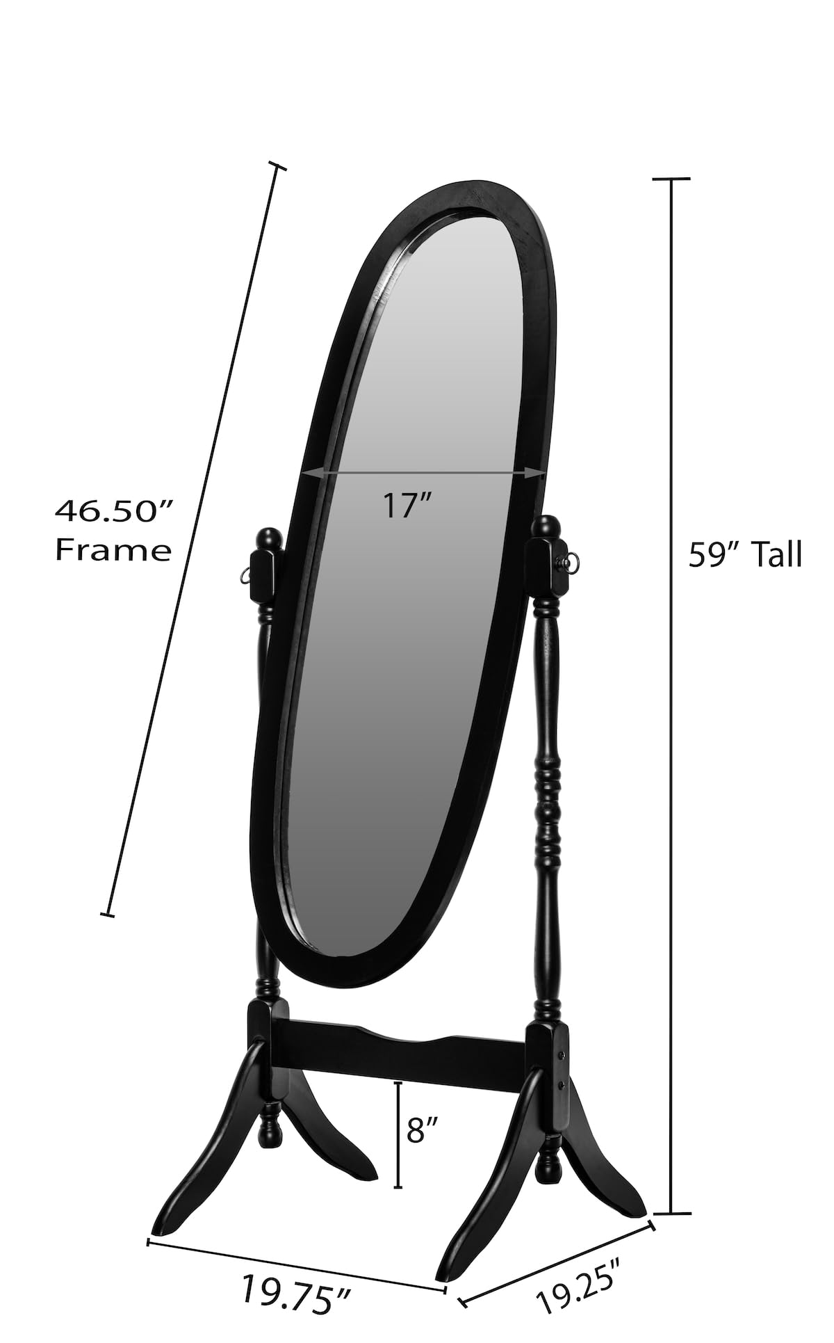 Swivel Full Length Cheval Floor Mirror - White Wood Frame