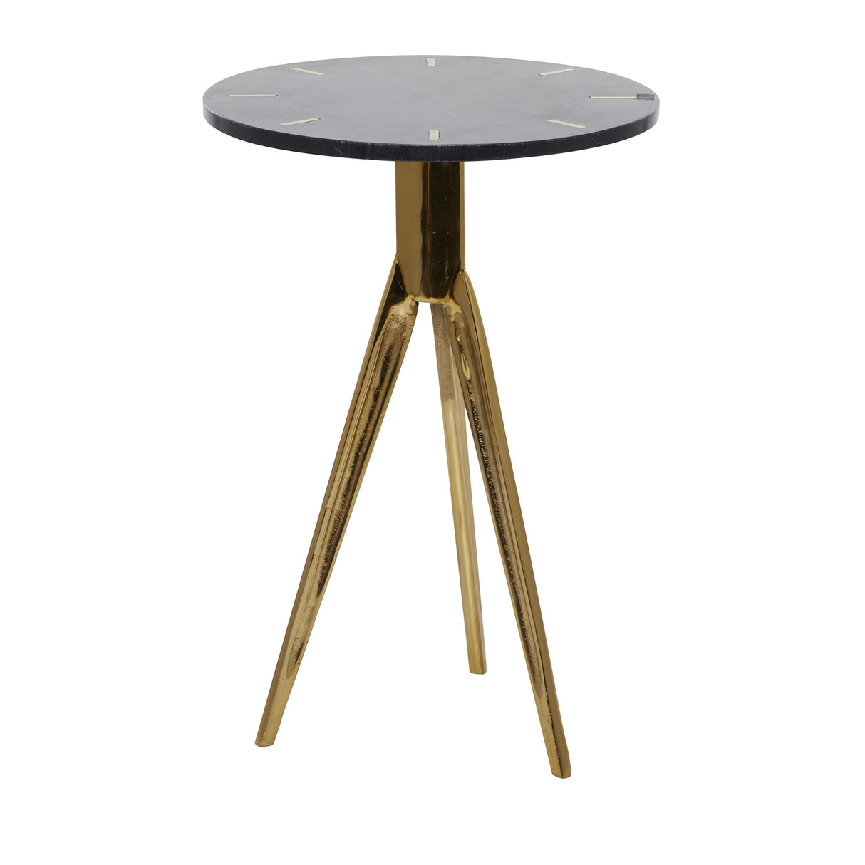 Aluminum Accent Table with Black Marble Top, 15" x 15" x 22", Gold