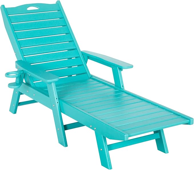 Outdoor Chaise Lounge Chair Set of 2 with Wheels & Cup Holder
