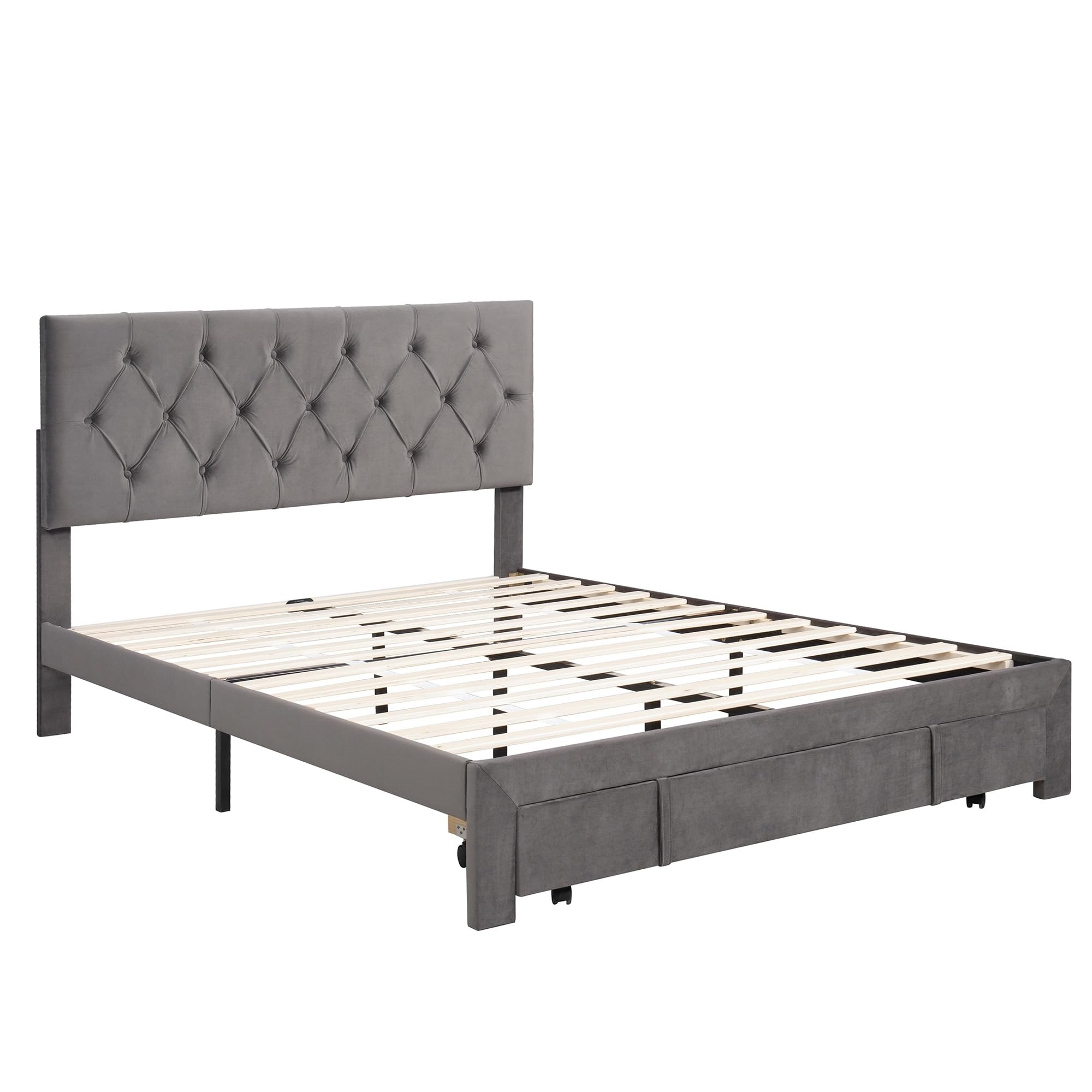Queen Size Storage Bed Velvet Upholstered Platform Bed
