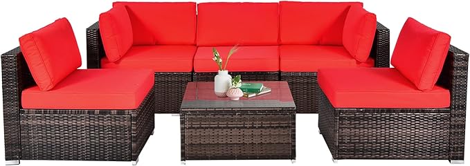 6 Pieces Outdoor Patio Furniture Set, PE Rattan Conversation Set