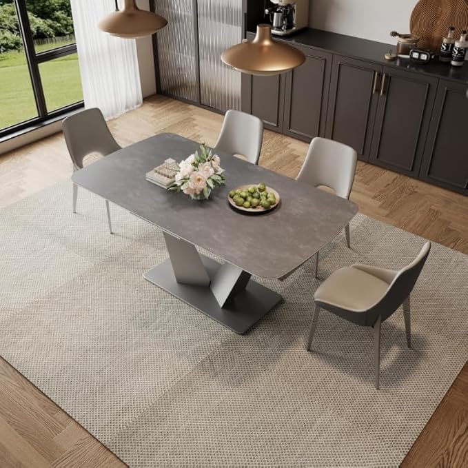 Extendable Dining Table for 6-8, Modern Rectangle Dining Table with Sintered Stone Top
