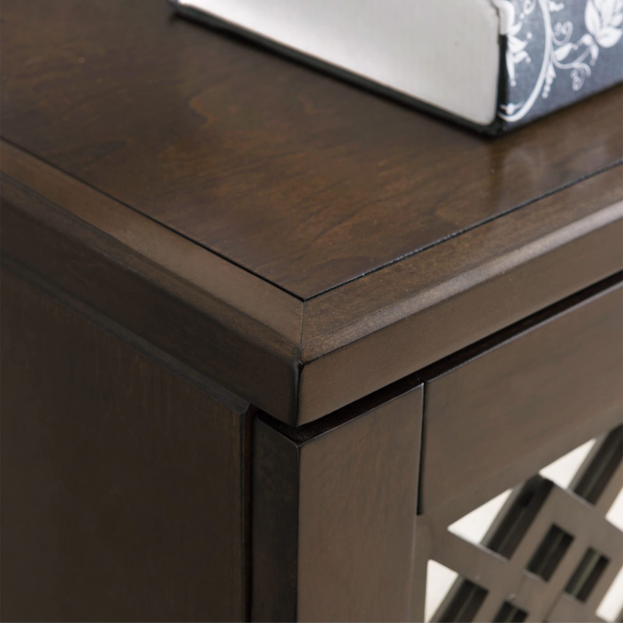 Leick Home 10083-WA Mirrored Diamond Filigree Hallstand/Entryway Table with Adjustable Shelf, Walnut