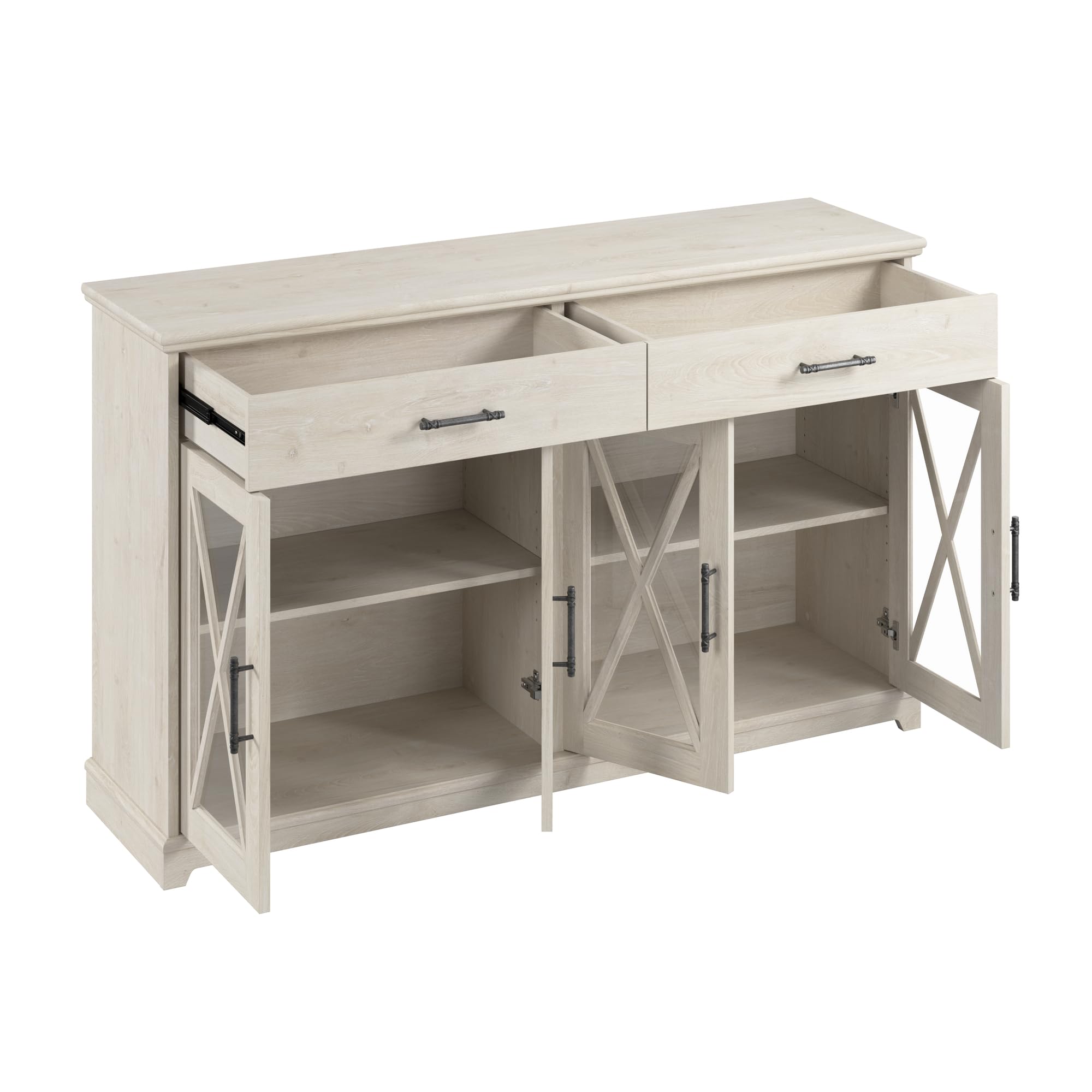 Lennox 60W Farmhouse Sideboard Buffet Cabinet with Drawers in Linen